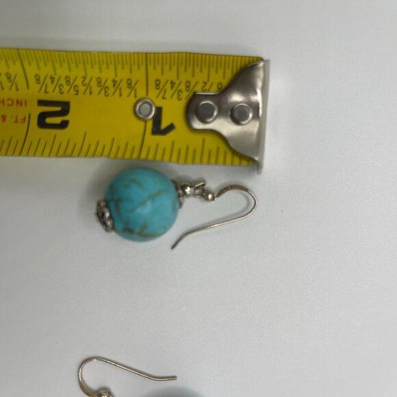 Turquoise & Sterling Silver Drop Dangle Earrings Ornate 925 Stamped - Picture 5 of 6